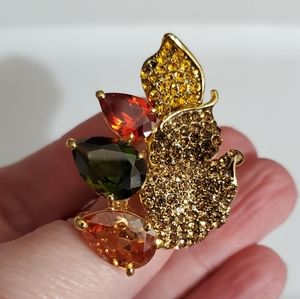RING 7 Leaf STUNNING zircon citrine 18k GP cocktail statement vintage BIG vtg